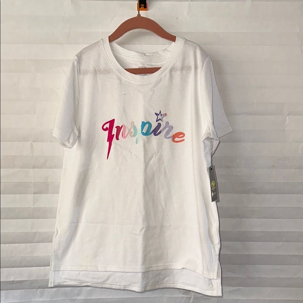 Athletic Works Girls “Inspire” T-Shirt White Short Sleeve Size 10/12 Graphic Tee